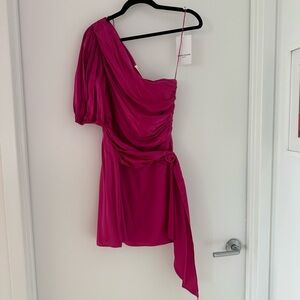 Amanda Uprichard Revolve Elegant Pink One-Shoulder Dress size small mini satin